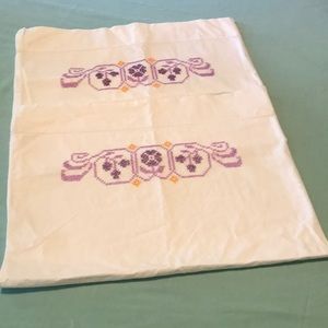 Vintage hand embroidered standard pillow Cases